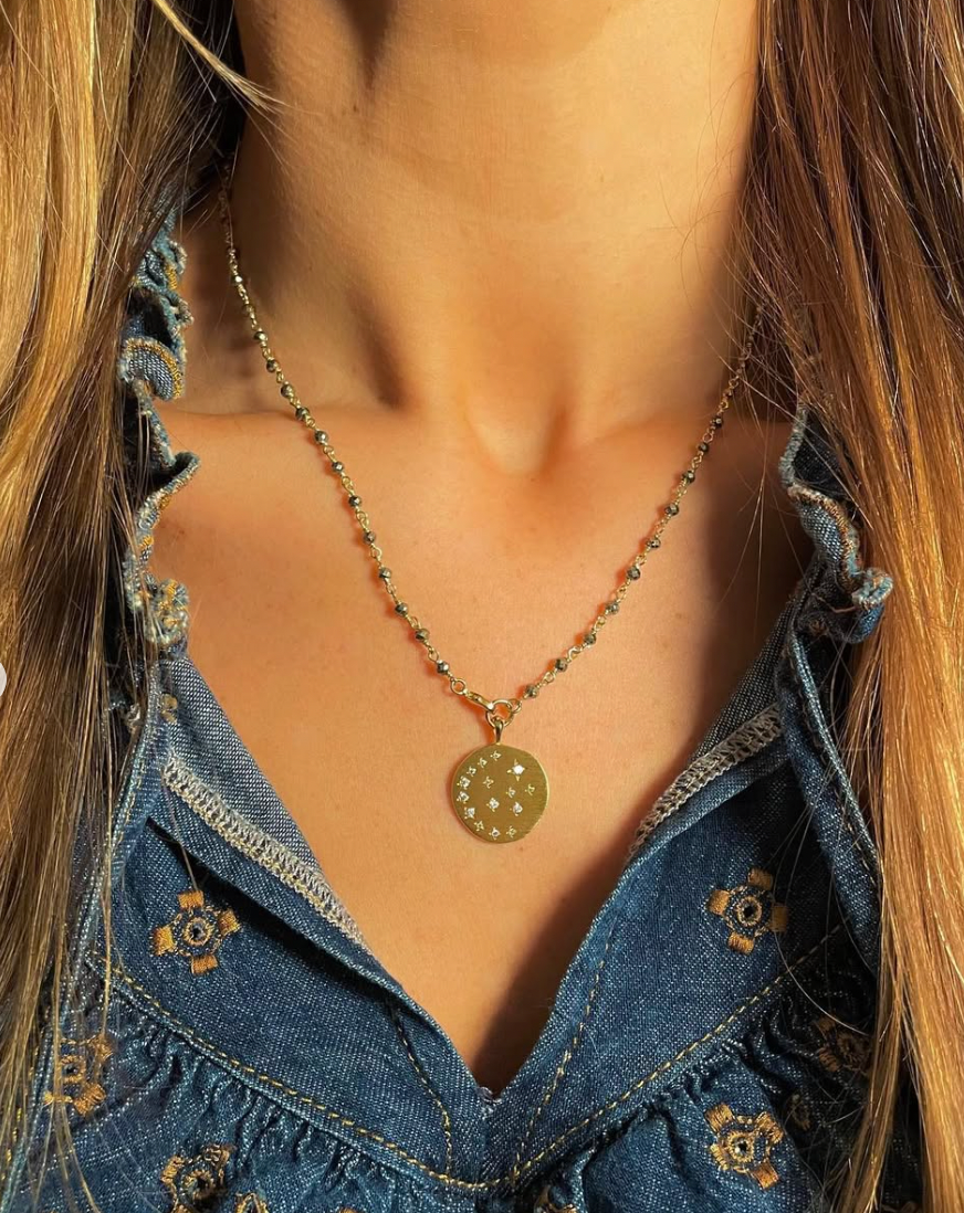 The Happy Necklace ↠ Pyrite & Moonlight Medallion