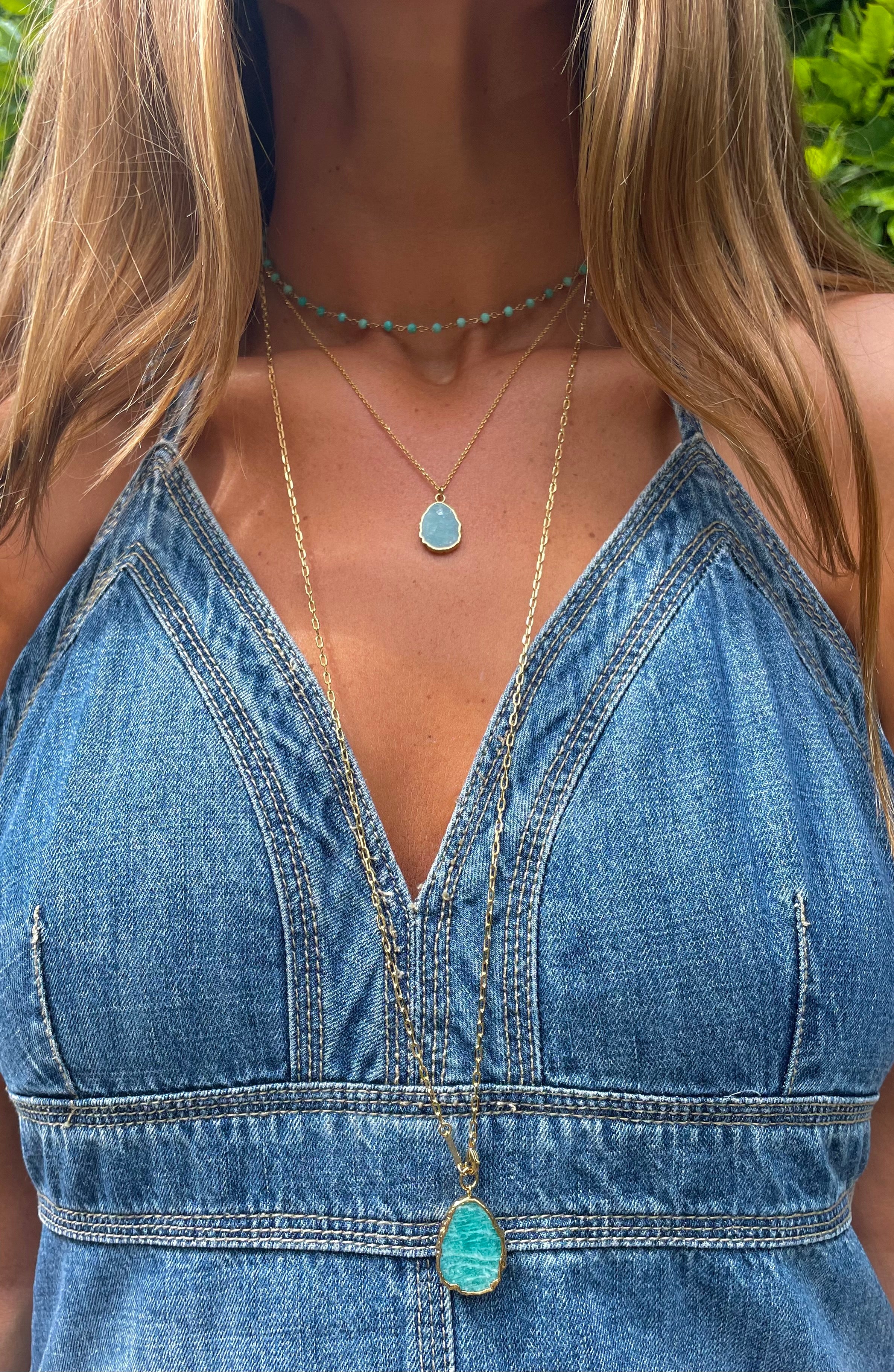 amazonite long gold link chain necklace layering necklaces 