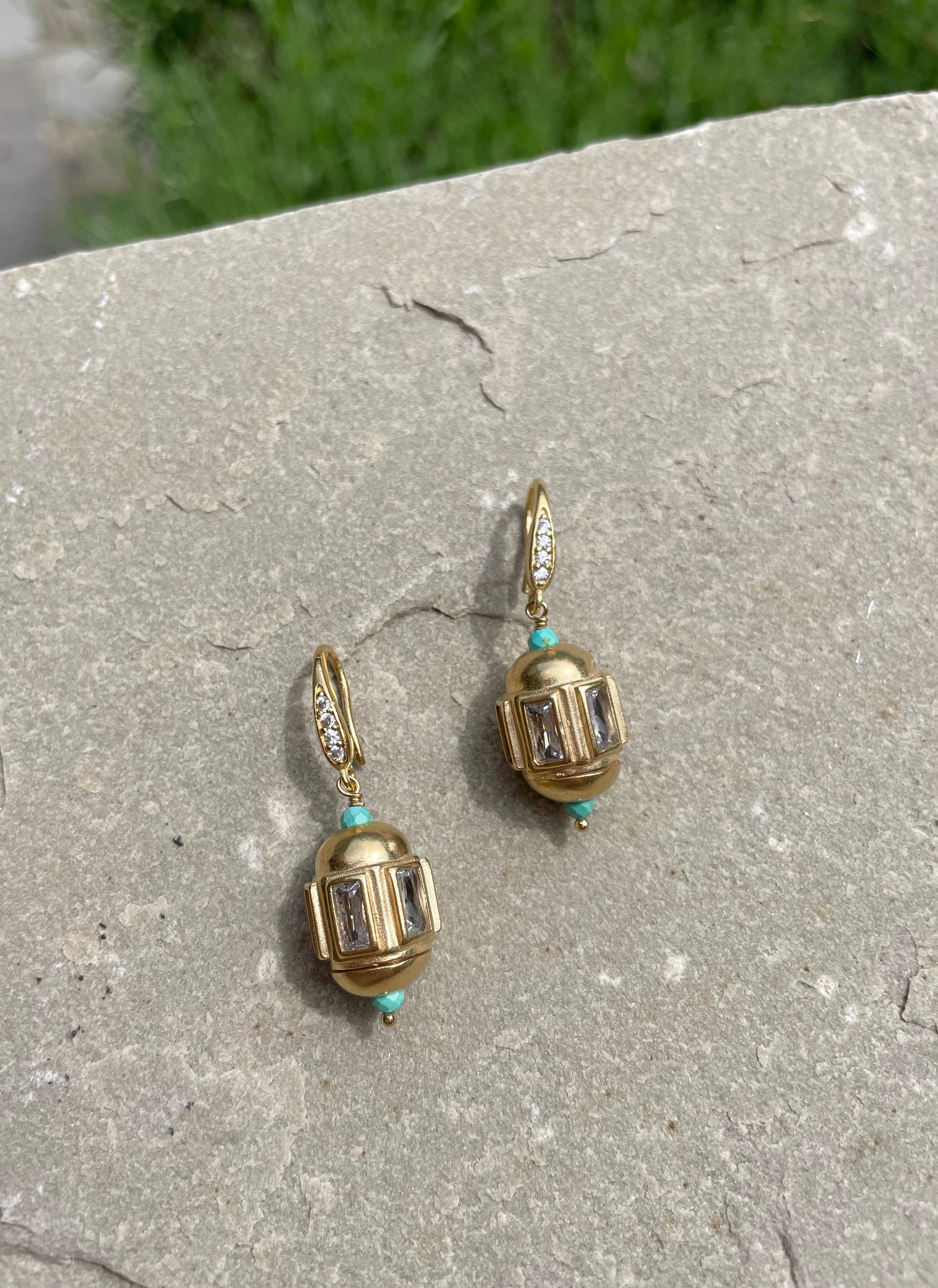 turquoise gold pendant drop down earrings