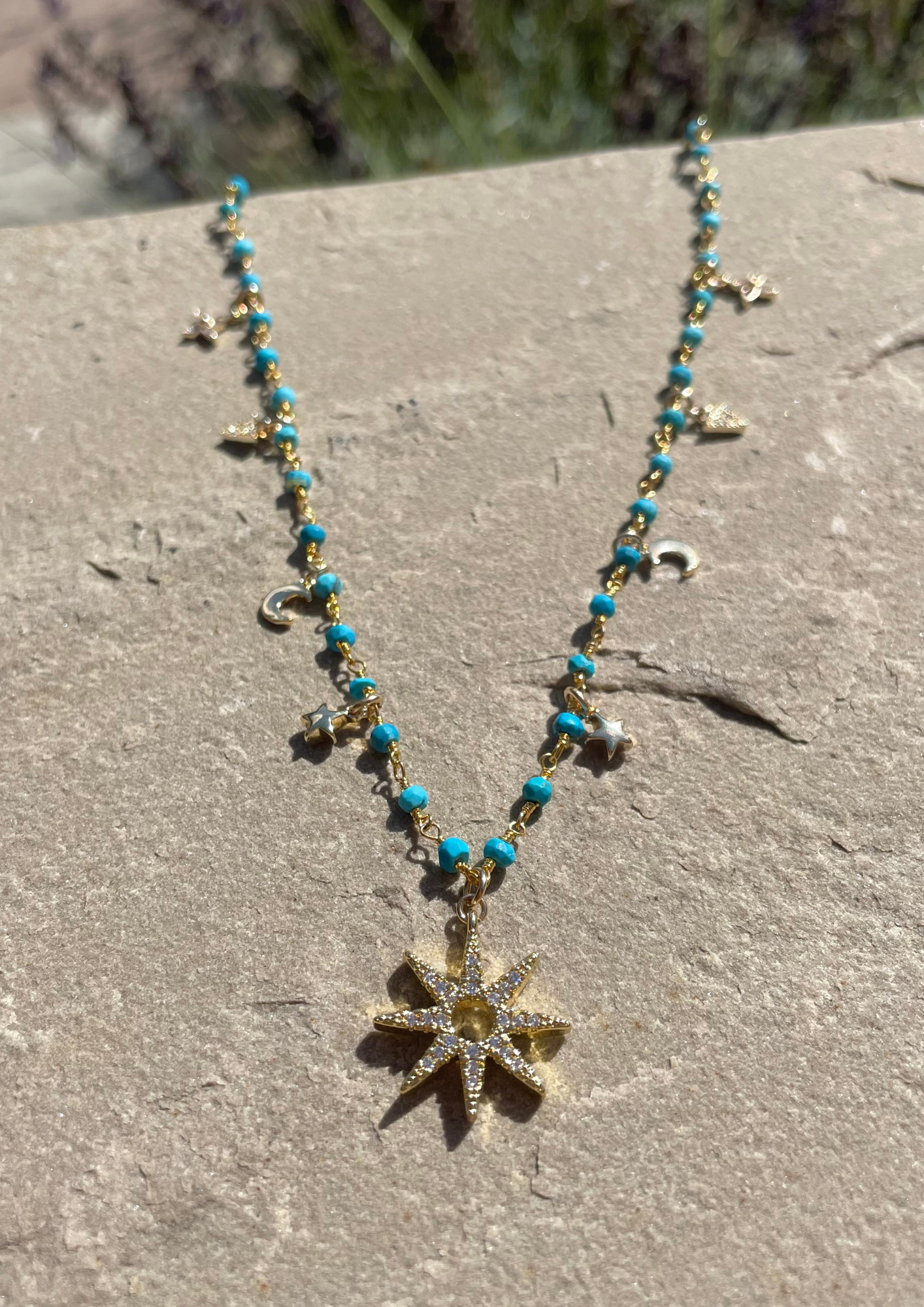 turquoise multi pendant necklace short necklace phili jewels star necklace